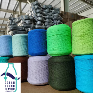 Bluepoly Yarn The Colored OBP Recycled Bulk Polyester Yarn Nm28/2 Yarn for Knitting (R&D/Bluepoly Yarn 蓝涤/ James)